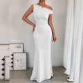 Women's One-Shoulder Ruched Fishtail Maxi Dress